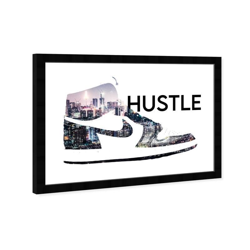 Wynwood Studio Canvas Fashion and Glam Hustle Sneaker White and Pastel Black Wall Art Canvas Print
