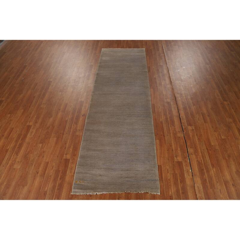 Hand Knotted Oriental 100% Wool Carpet Modern Modern Brown Gabbeh Runner Rug - 9' 9'' X 3' 2''