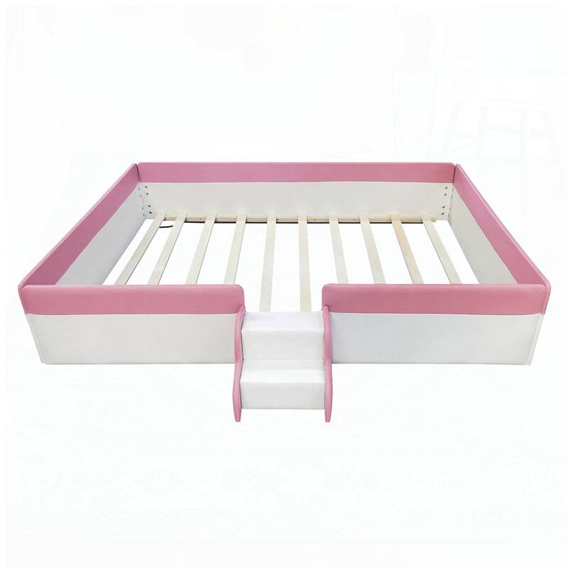 Upholstered Daybed Frame with Fence and Stairs