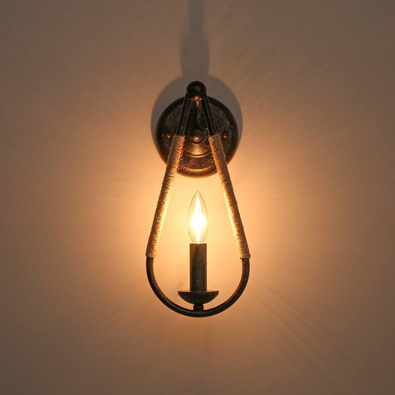 Rustic Hemp Rope Candle Style Single Wall Sconce