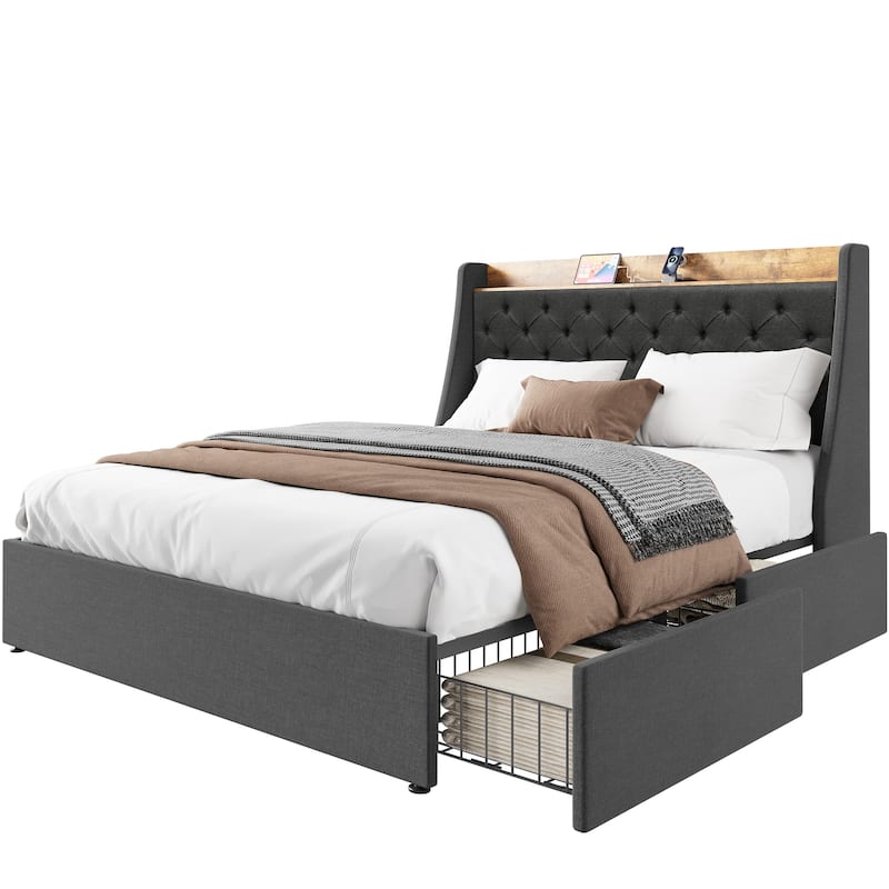 Moasis Nail Headboard Linen Fabric Bed Frame