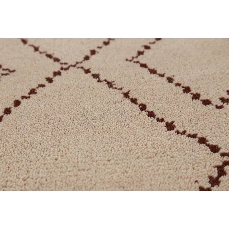 Hand Knotted Oriental 100% Wool Carpet Modern Geometric Beige & Ivories Moroccan Area Rug - 8' 0'' X 5' 0''