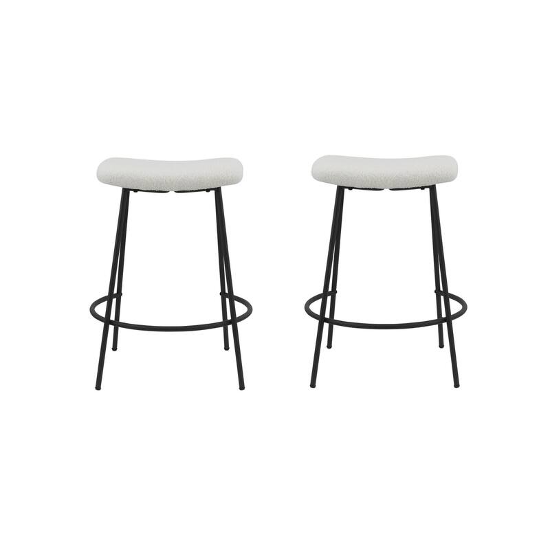 HomeRoots Set of Two 26" White and Black Fabric and Metal Backless Counter Height Bar Chairs