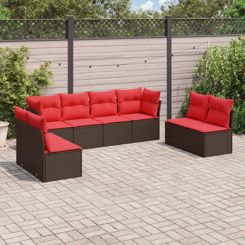 vidaXL 8/9 Piece Patio Sofa Set with Cushions Brown/Gray Poly Rattan - 24.4 x 24.4 x 27.2