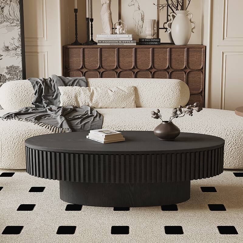 47'' Oval Coffee Table with Storage Solid Wood Veneered Modern Coffee Table