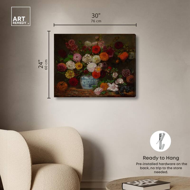 Still Life with Dahlias Canvas by Art Remedy, Gallery Wrapped
