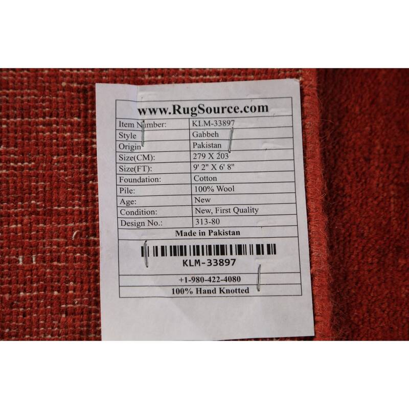 Red Modern Gabbeh Oriental Area Rug Hand-Knotted Wool Carpet - 6'8" x 9'2"