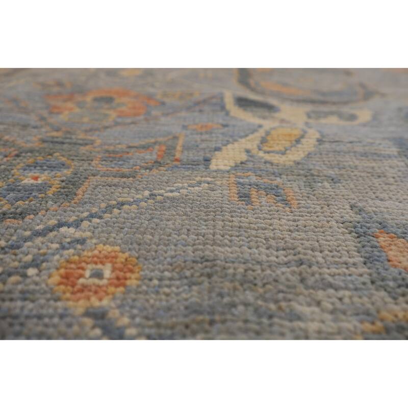 Vegetable Dye Oushak Oriental Area Rug Hand-Knotted Blue Wool Carpet - 9'4"x 12'7"