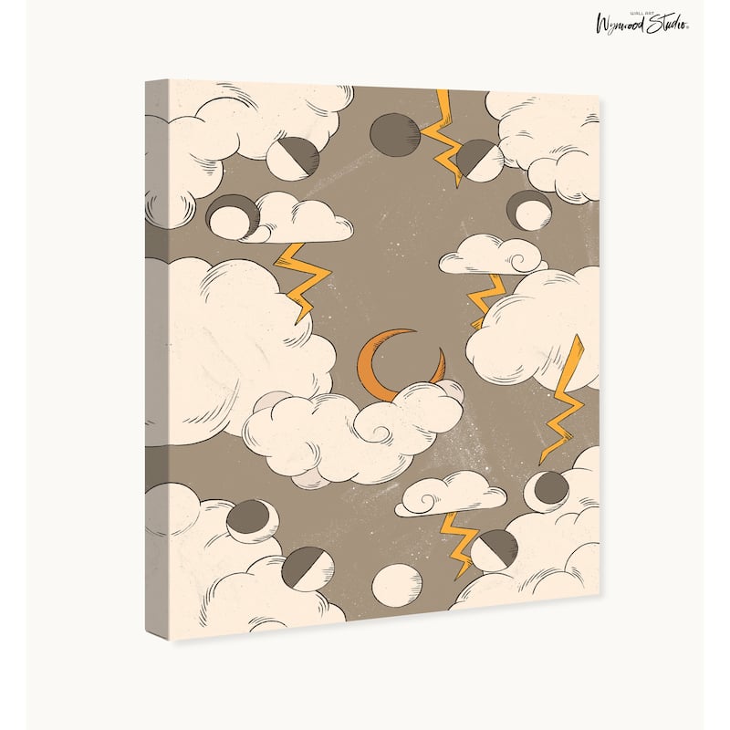 Wynwood Studio Canvas Astronomy and Space Lightning in the Night Gray Wall Art Canvas Print