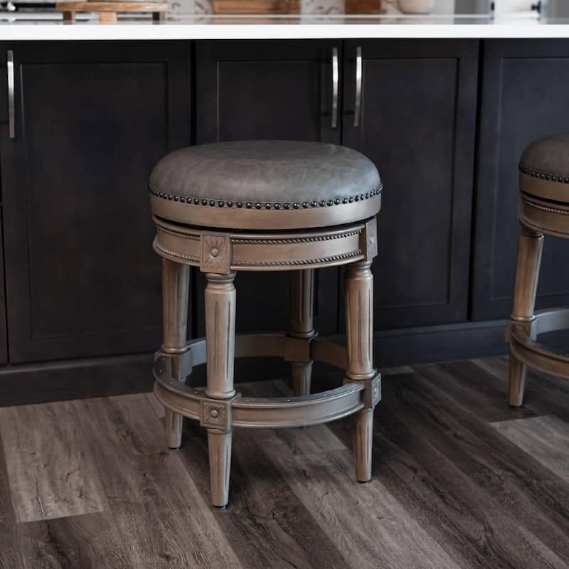 Maven Lane Pullman Backless Swivel Kitchen Stool - Reclaimed Oak Vegan Leather - Counter Height