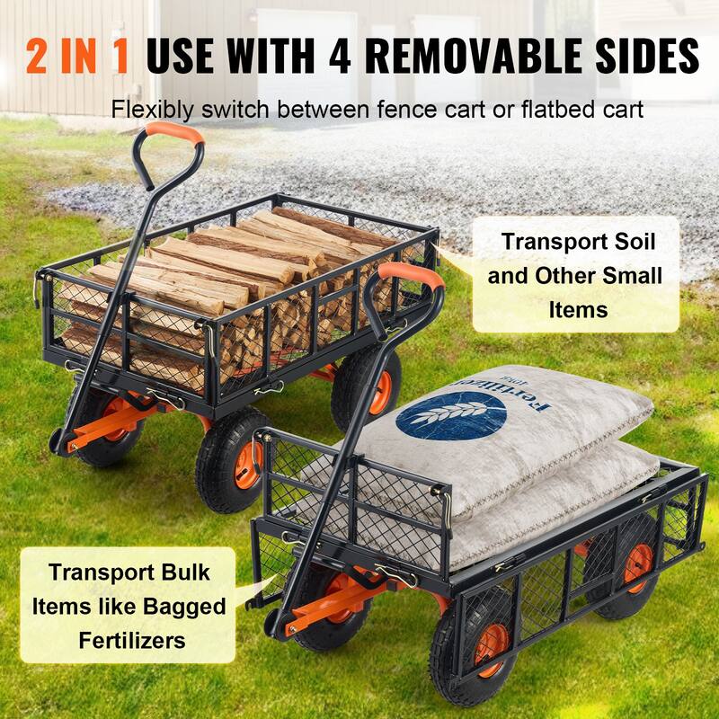 Garden Cart, Sturdy Metal Utility Wagon with Simple Assembly, Wheelbarrow with 400 lbs Load Capacity, Equipped with 10" Wheels