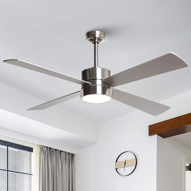 52 in. Modern Brushed Chrome LED Ceiling Fan with Light Kit and Remote Control - 52 in. W X 52 in. D X 12.9 in. H