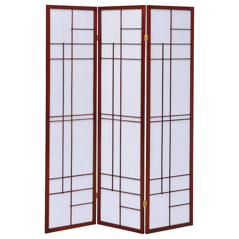 Katerina White and Cherry 3-panel Folding Floor Screen