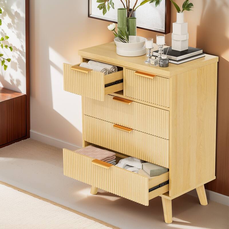 Pocassy Wide Modern Chest of Drawers 5 Drawer Dresser for Bedroom.