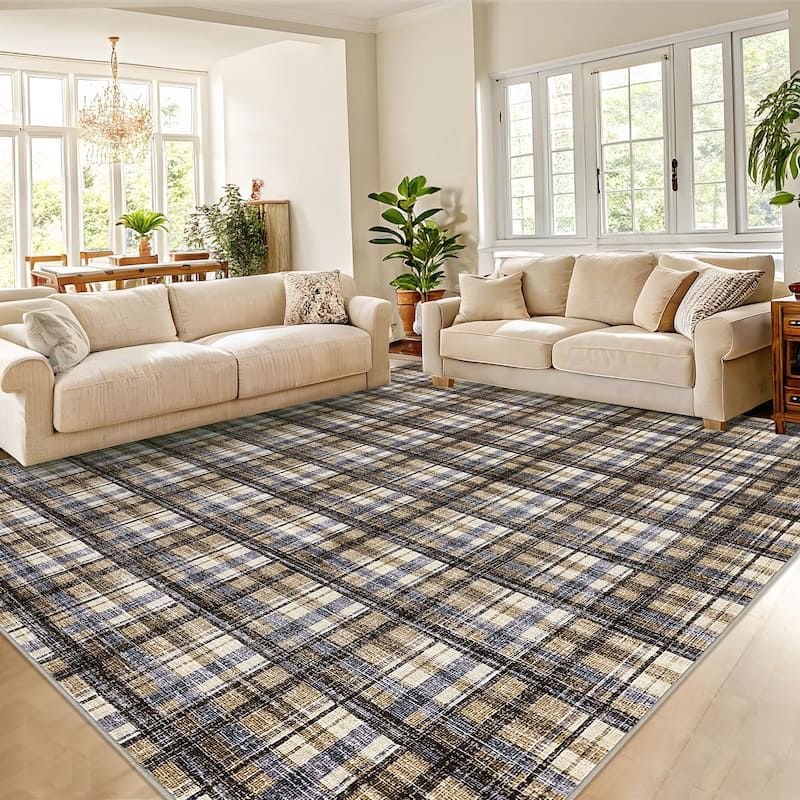 Garvee Timeless Check Washable Area Rug
