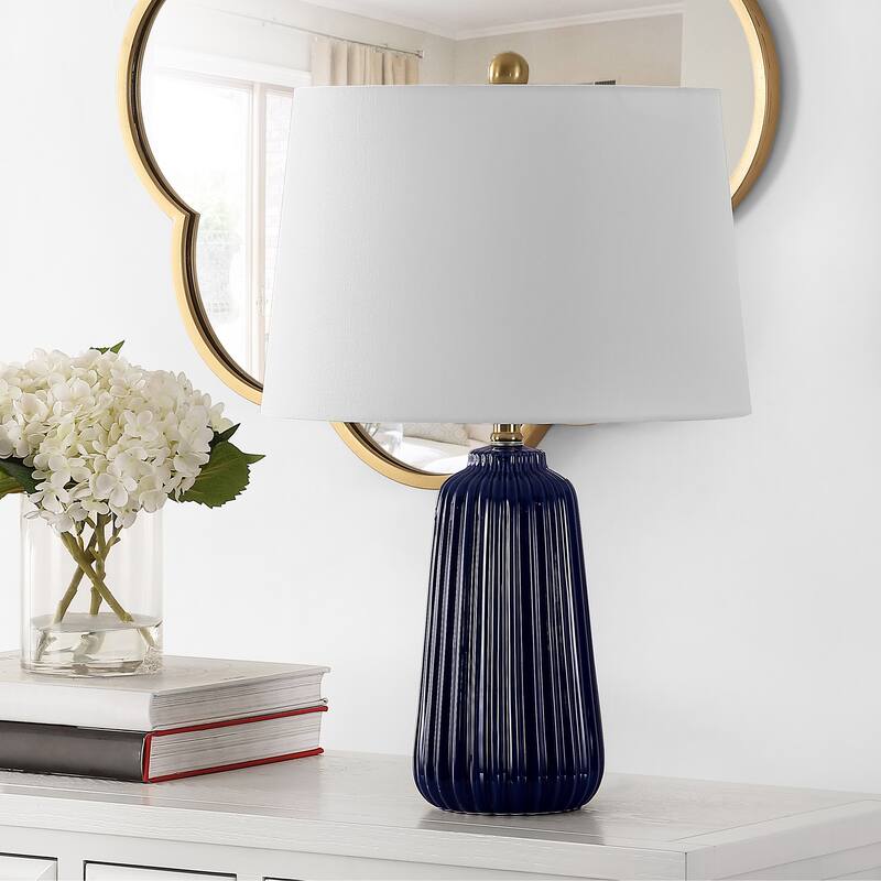 SAFAVIEH Lighting Nataliea 24-inch Ceramic Table Lamp - 15" x 15" x 24" - 15Wx15Dx24H - Navy Blue