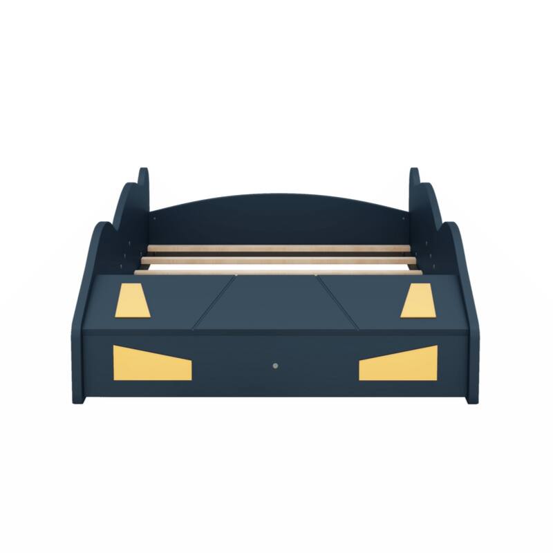 Twin Size Race Car-Shaped Platform Bed with Wheels and Storage