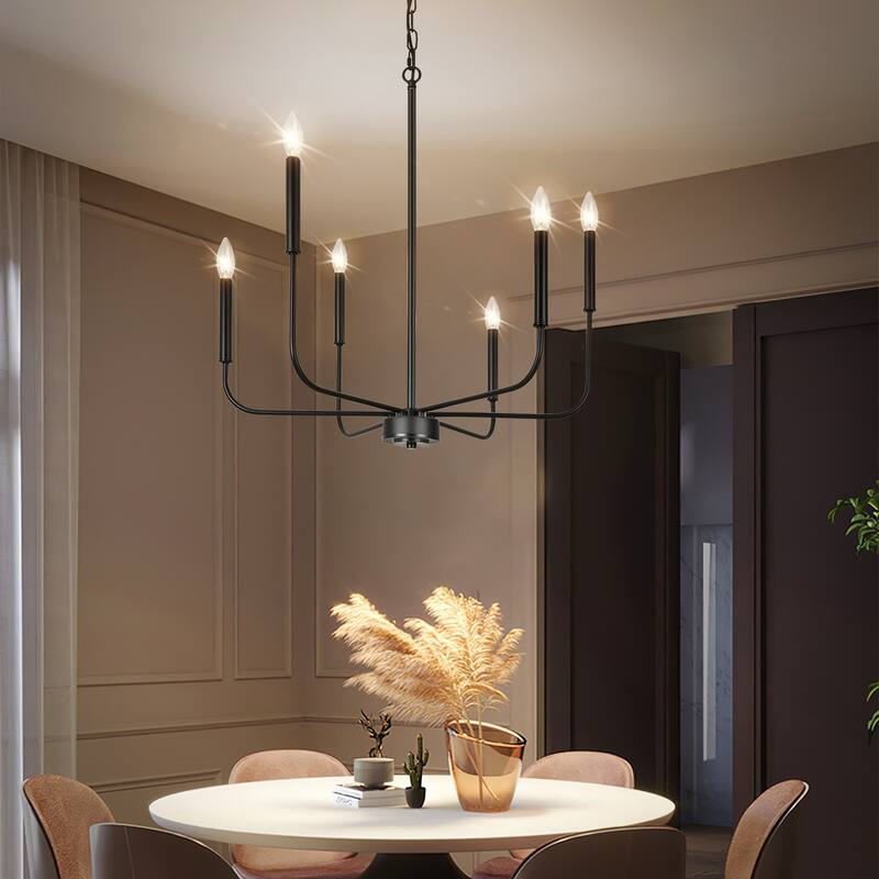 Starsky 6-Light Candle-Style Mid-Century Modern Farmhouse Traditional Classic Candle-Style Chandelier