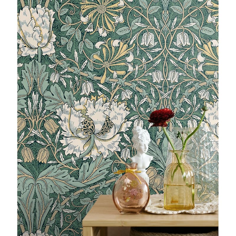 Seabrook Designs Ogee Flora Nonwoven Unpasted Wallpaper