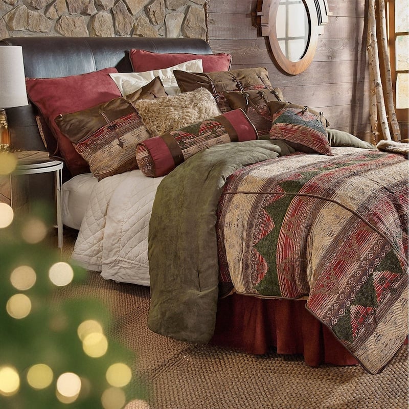 Paseo Road Sierra Suede Chenille Jacquard Western Bedding 7 Piece Comforter Set with Bed Skirt, Shams, & Accent Pillows - Full