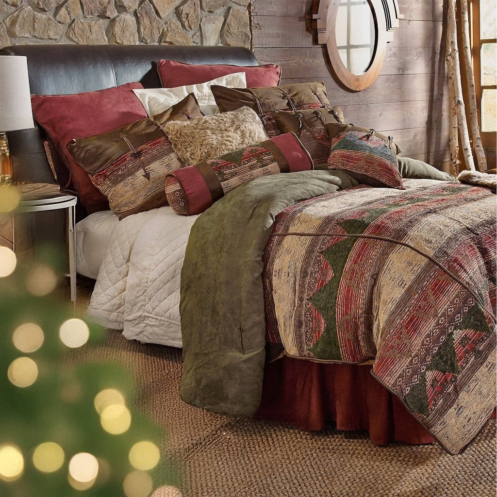Paseo Road Sierra Suede Chenille Jacquard Western Bedding 7 Piece Comforter Set with Bed Skirt, Shams, & Accent Pillows