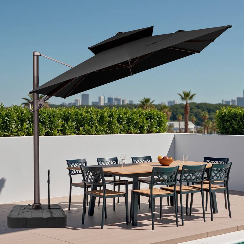 9x11 FT Rectangular Outdoor Patio Double Top Cantilever Umbrella with Rod Base