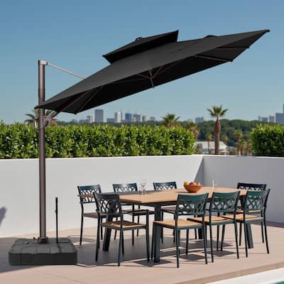 9x11 FT Rectangular Outdoor Patio Double Top Cantilever Umbrella with Rod Base
