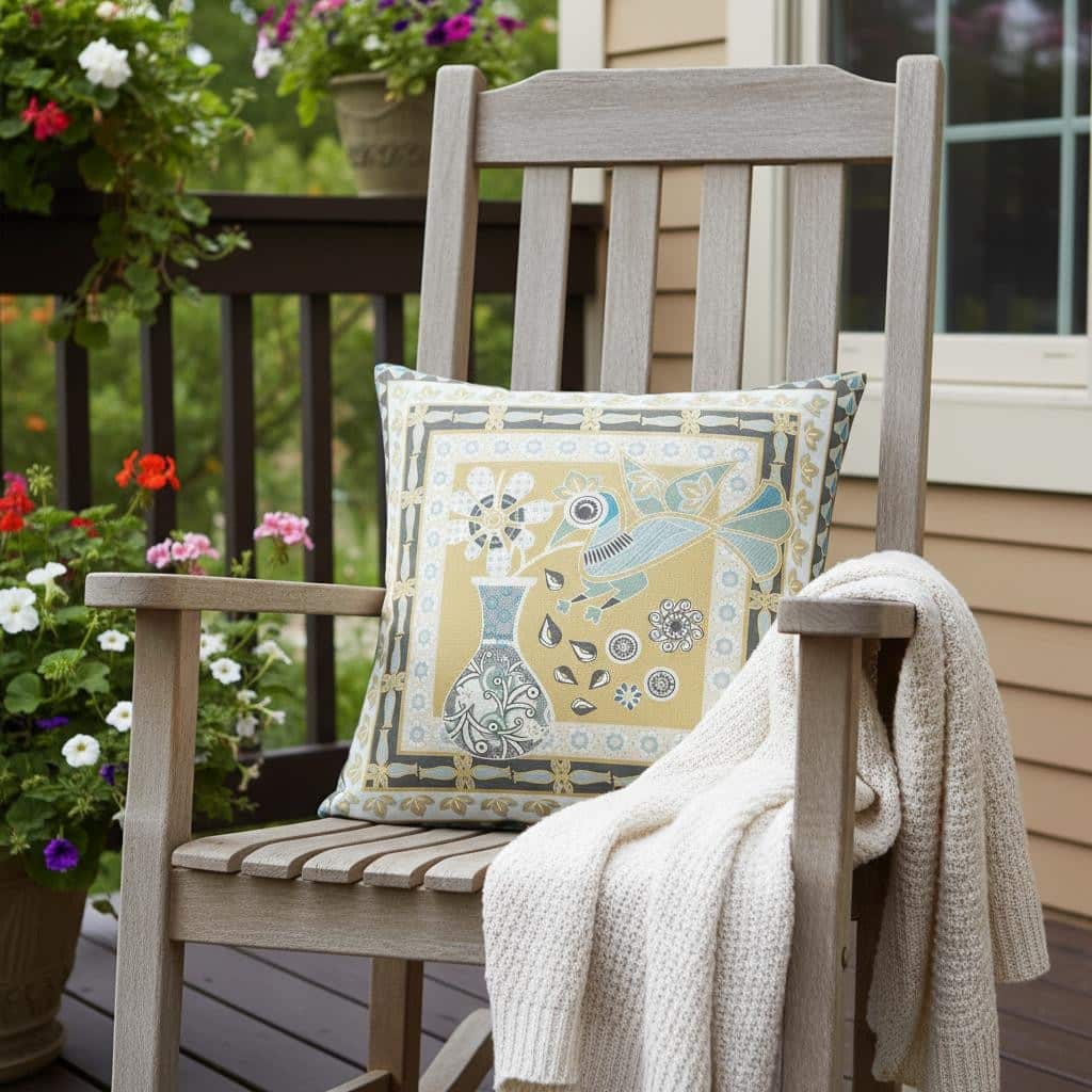 HomeRoots 16" x 16" Beige and Black Peacock Blown Seam Floral Indoor Outdoor Throw Pillow - 16.00' X '5.00' X '16.00