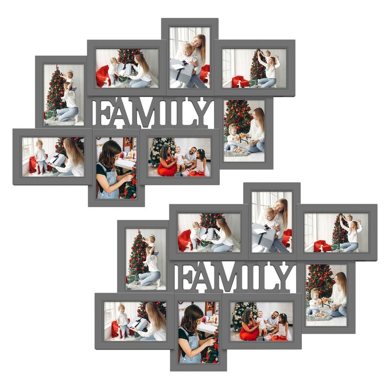 Holaura Family 8 Opening Family Picture Frames Collage Wall Decor for 4x6 Pictures Blacke - Grey