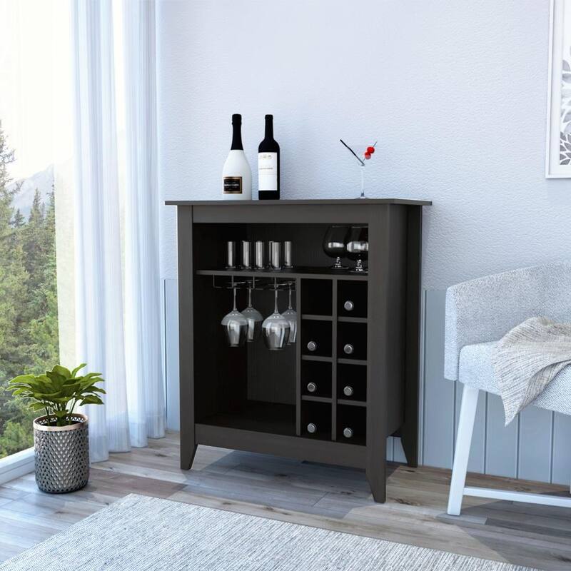 Anmytek Freestanding Bar Cabinet Wine Cocktail Station with Rack - Black - Wood