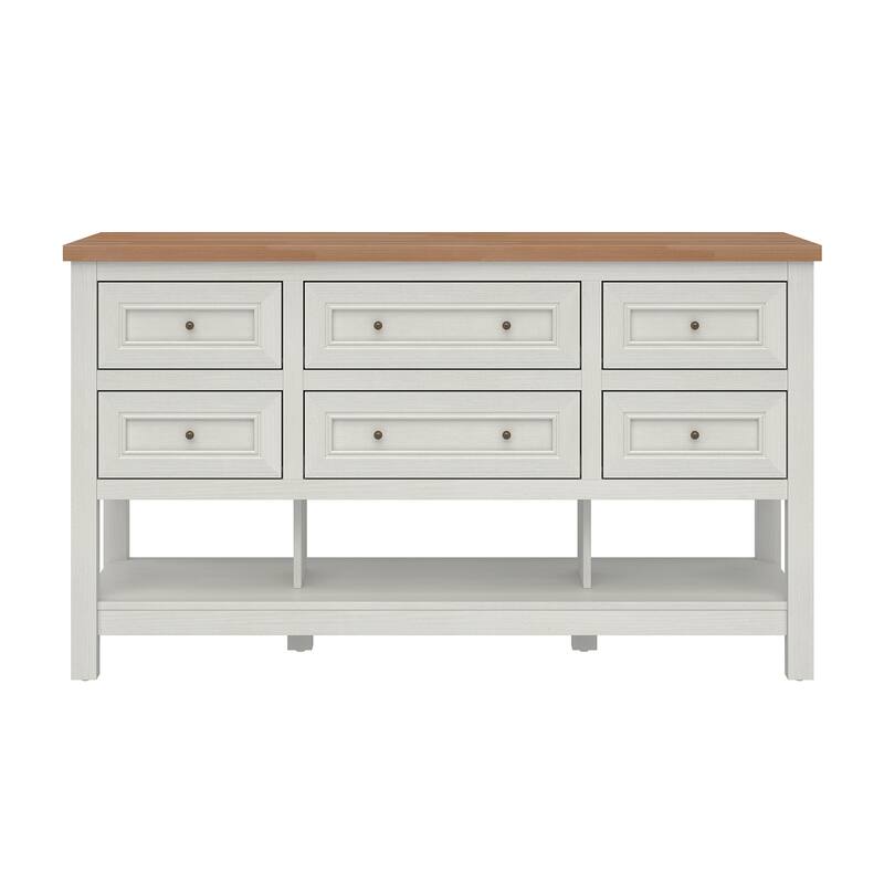 Walker Edison Modern Free-Standing Kitchen Island with 6 Drawers, White
