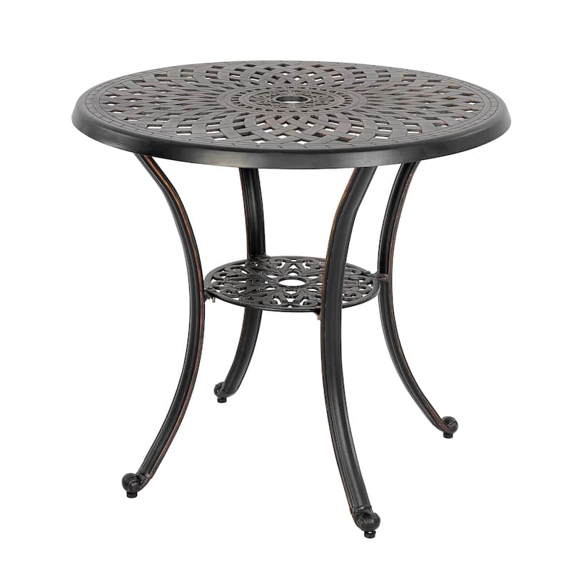 Nuu Garden Patio 3-Piece Cast Aluminum Bistro Set with Umbrella Hole and Cushions