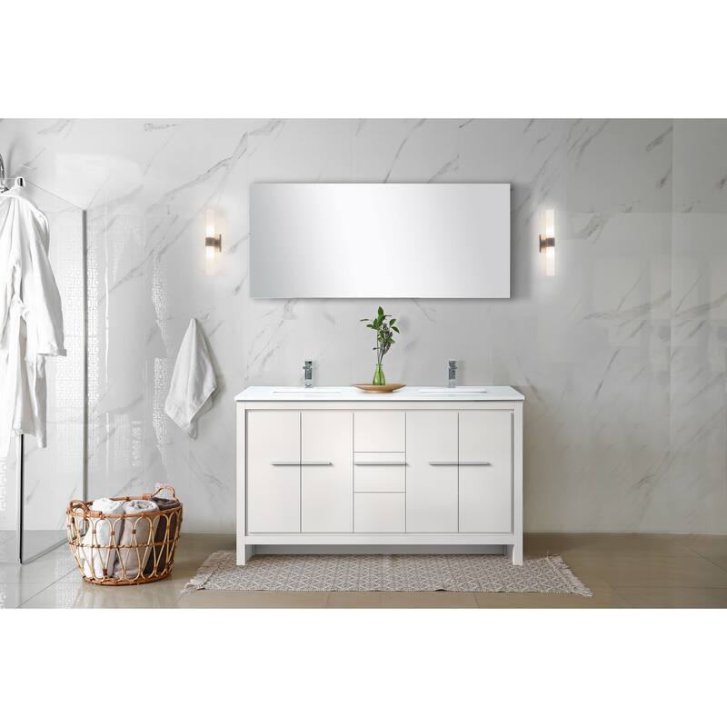 Lafarre Bath Vanity, White Quartz Top, Chrome Faucet Set and Mirror