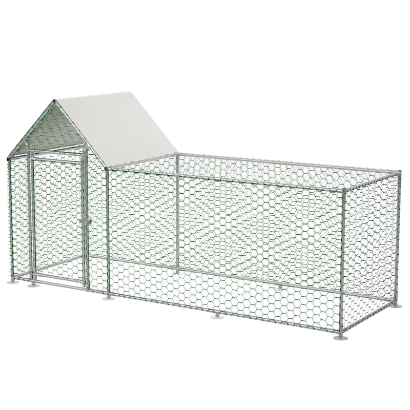 GDFStudio - Leonard Extended Outdoor Metal Chicken Coop with Secure Walk-In Design for Poultry and Small Animals