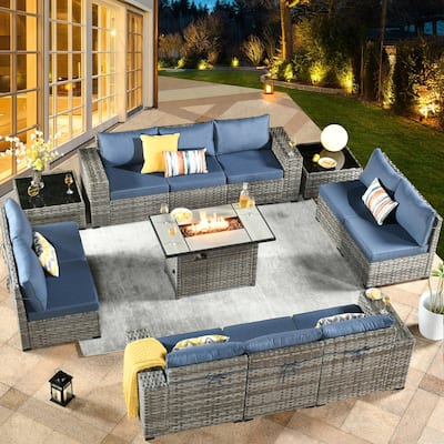 XIZZI 13-piece Patio Wicker Furniture Wide Armrest Set with Firepit