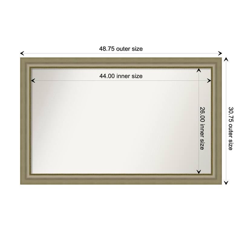 Vegas Silver Framed Non-Beveled Custom Wall Mirror, Bathroom Vanity Mirror - Outer Size: 48.75 x 30.75