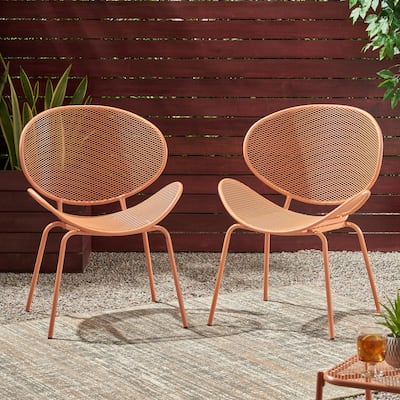 Roomfitters Modern Mesh Patio Lounge Chair Set, Curved Outdoor Seating, Weather-Resistant Steel, Orange (Set of 2)