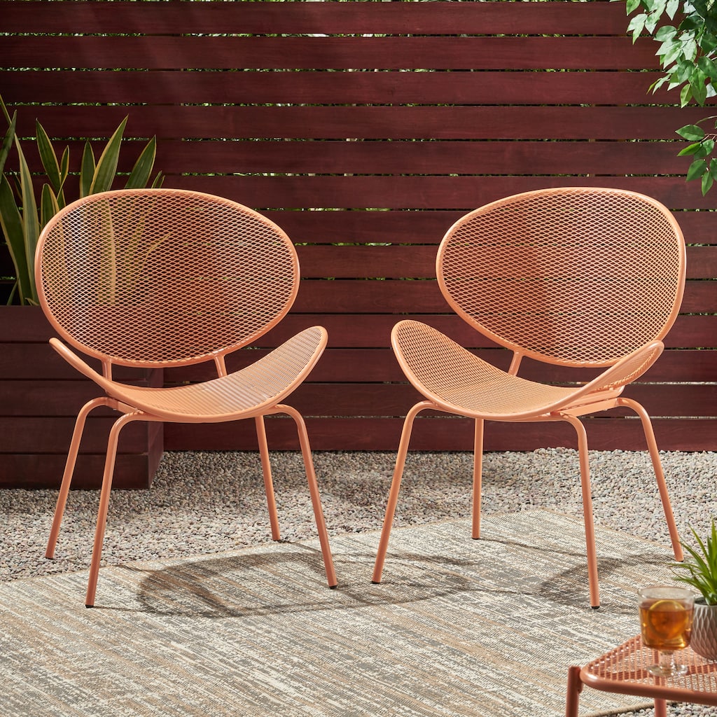 Roomfitters Modern Mesh Patio Lounge Chair Set, Curved Outdoor Seating, Weather-Resistant Steel, Orange (Set of 2)