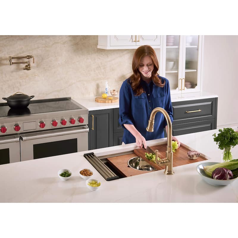 Ruvati 33-inch Workstation Two-Tiered Double Ledge Kitchen Sink Undermount 16 Gauge - RVH6222ST