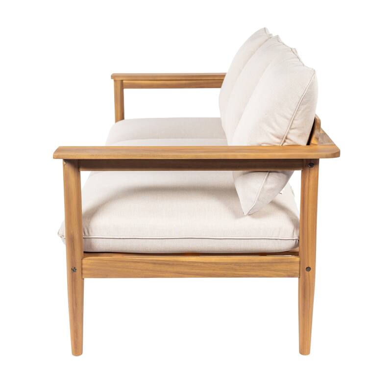 Christopher Knight Home - Terassi Outdoor Acacia Wood 3-Seater Sofa with Wide Armrest & Backrest Support Cushion - 76.25"W