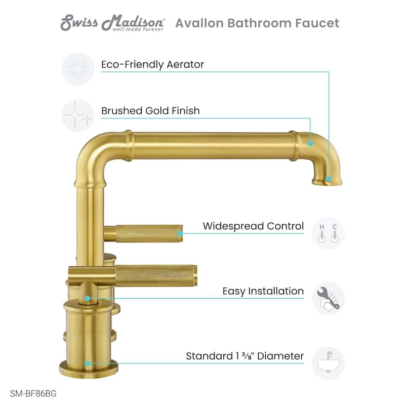 Swiss Madison SM-BF86 Avallon 1.2 GPM Widespread Sleek Handle Bathroom