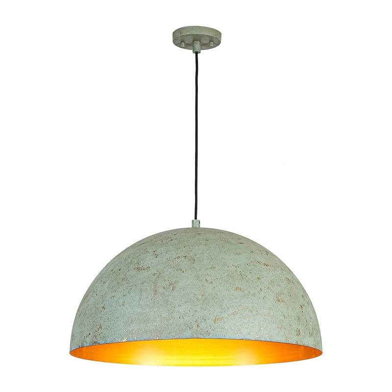 Rustic Aged Verdigris Style Gold Accents Oversized Iron Dome Pendant - 23.6 Inches