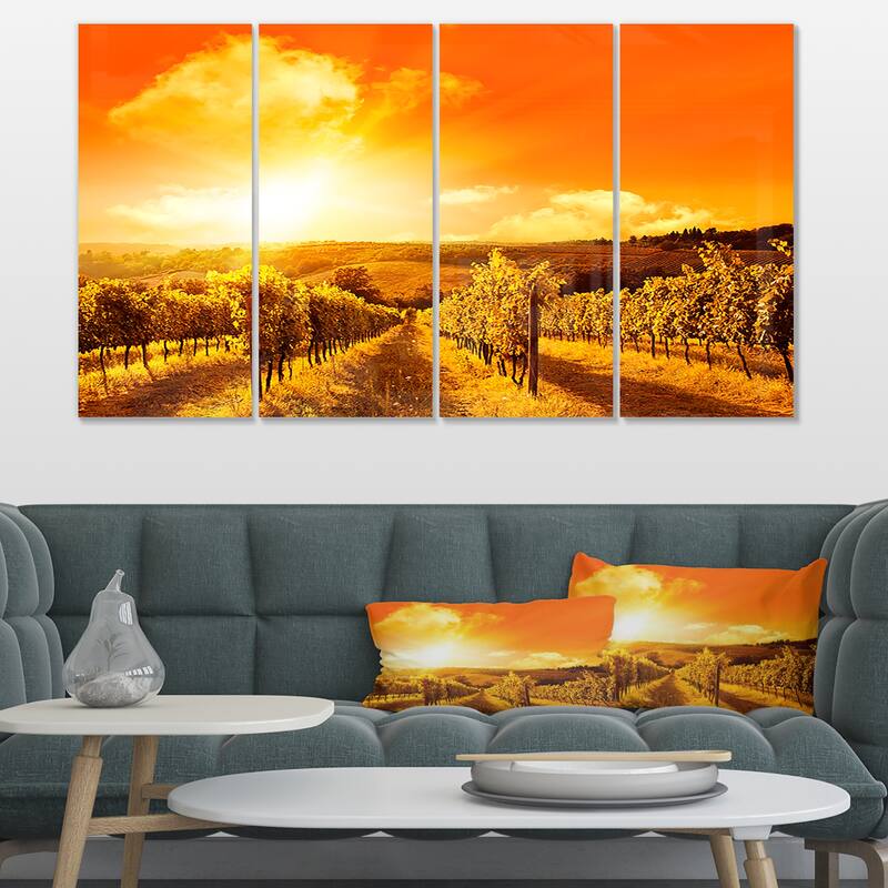 Designart "Scenic Sunset Road in Italy" Landscape Wall Art Print Canvas - 48 in. wide x 28 in. high - 4 Panels