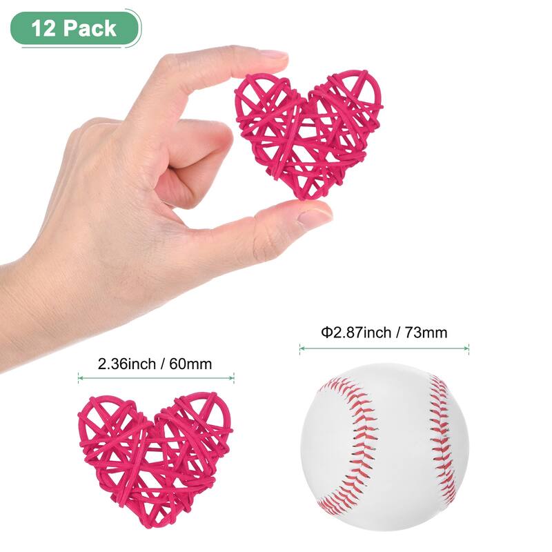 12-Pack Heart Wicker Rattan Balls 2.4 Inch for DIY - Rose Red