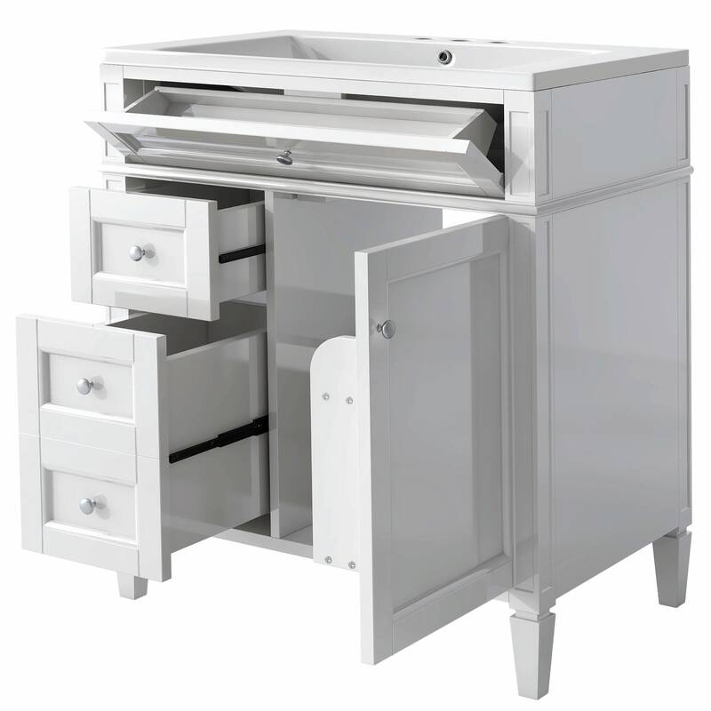 30'' Modern Bathroom Vanity with Top Sink, 2 Drawers and Tip-out Drawer