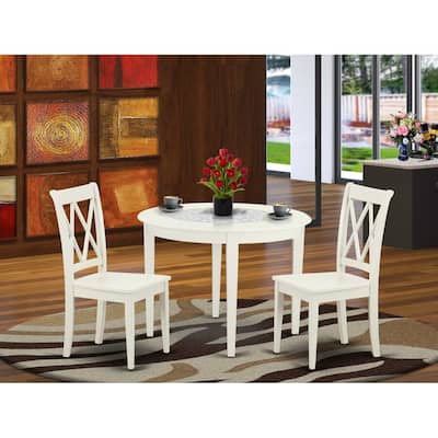 Nordic Dining Set - 3 Piece Table & Chairs - 42 Inch Round Table - Linen White Finish - Modern Furniture