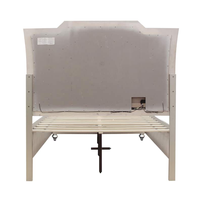 Coronet Beige and Champagne White Storage Plaform Bed with LED