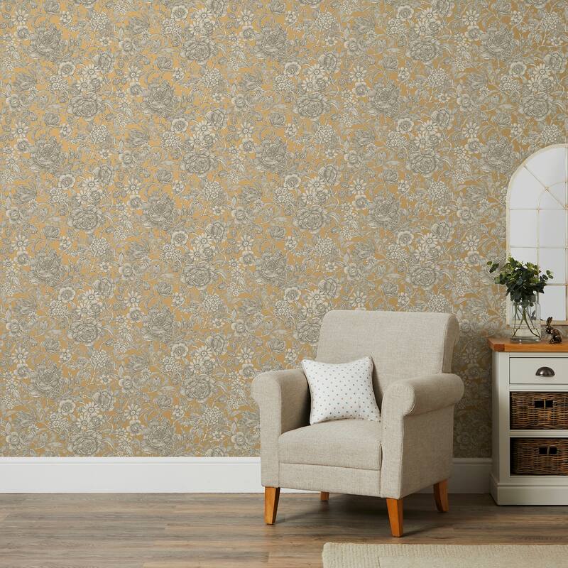 Fine Decor Hedgerow Honey Floral Trails Wallpaper