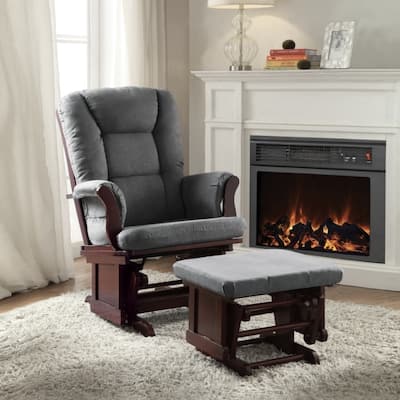Grey Microfiber Fabric and Wooden Glider Chair with Ottoman