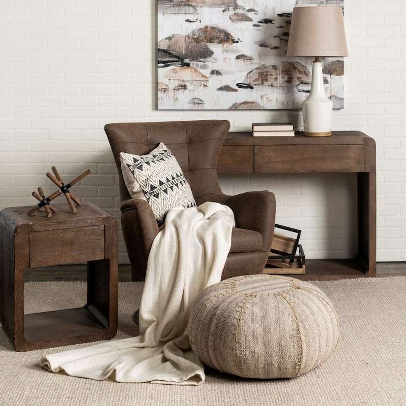 Brown Linen Cone Shade Cream Ceramic Lamp Base 3-Way Switch Large Size - 14” x 14” x 28.5” (D x W x H)